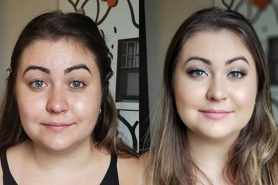 Before and after makeup look