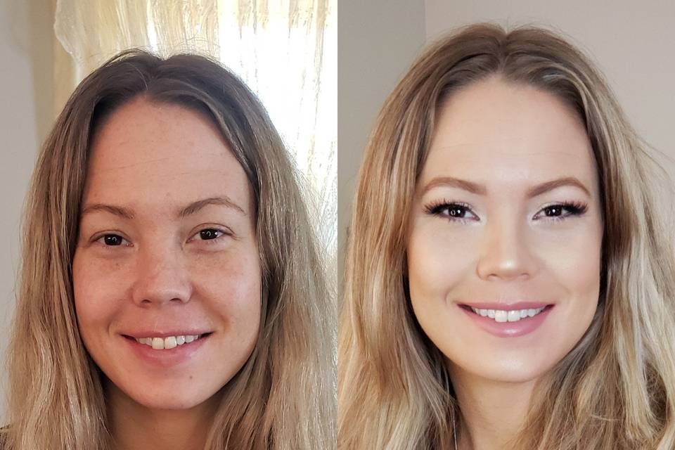 Before and after makeup look