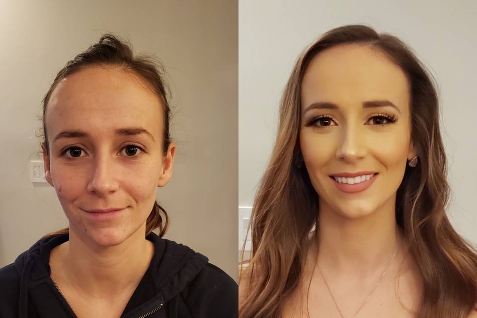 Before and after makeup look