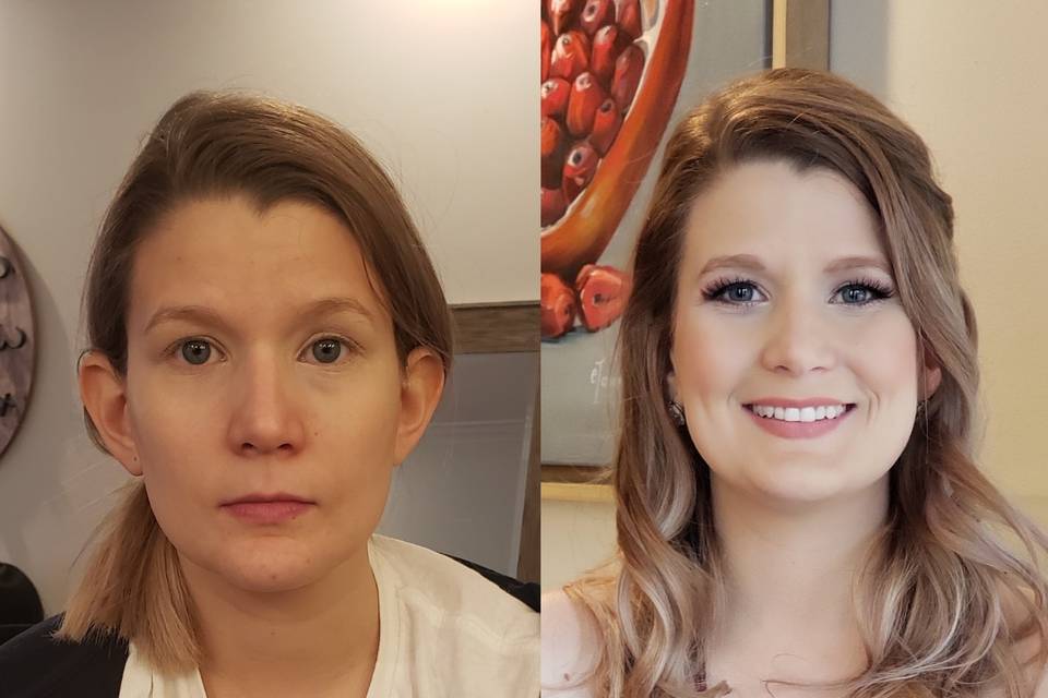 Before and after makeup look