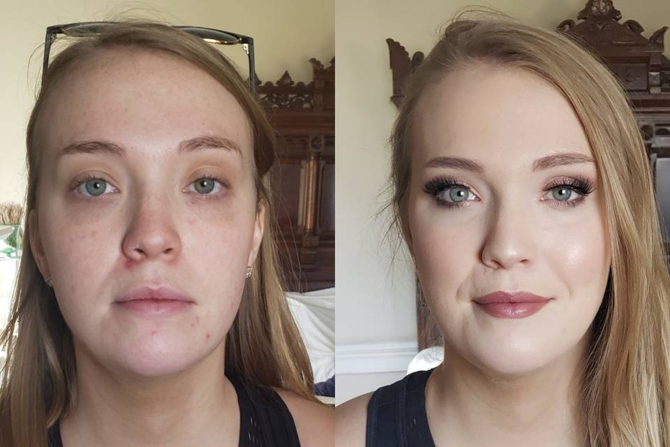 Before and after makeup look