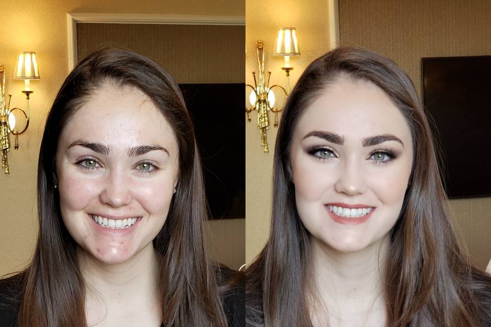 Before and after makeup look