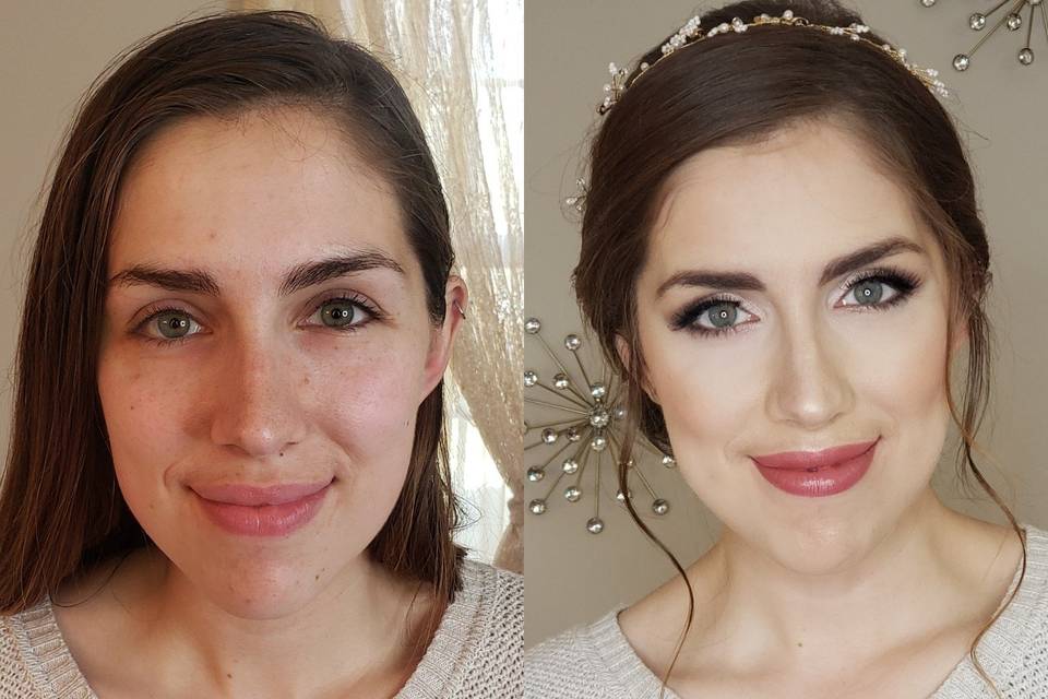 Before and after makeup look