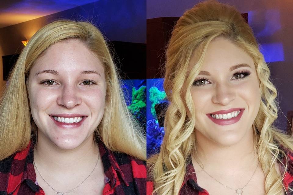 Before and after makeup look