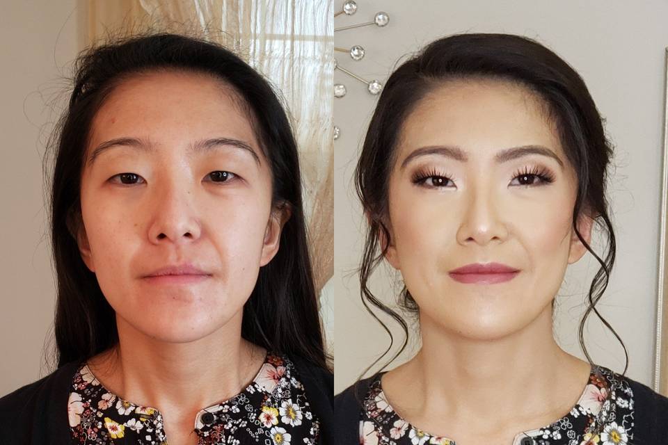 Before and after makeup look