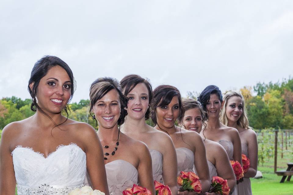 Bride and her bridesmaids