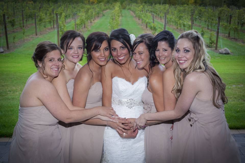 Bride and her bridesmaids