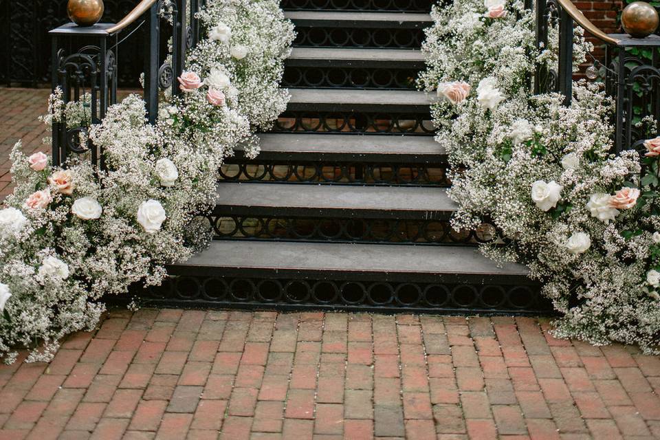Floral installation on stairs