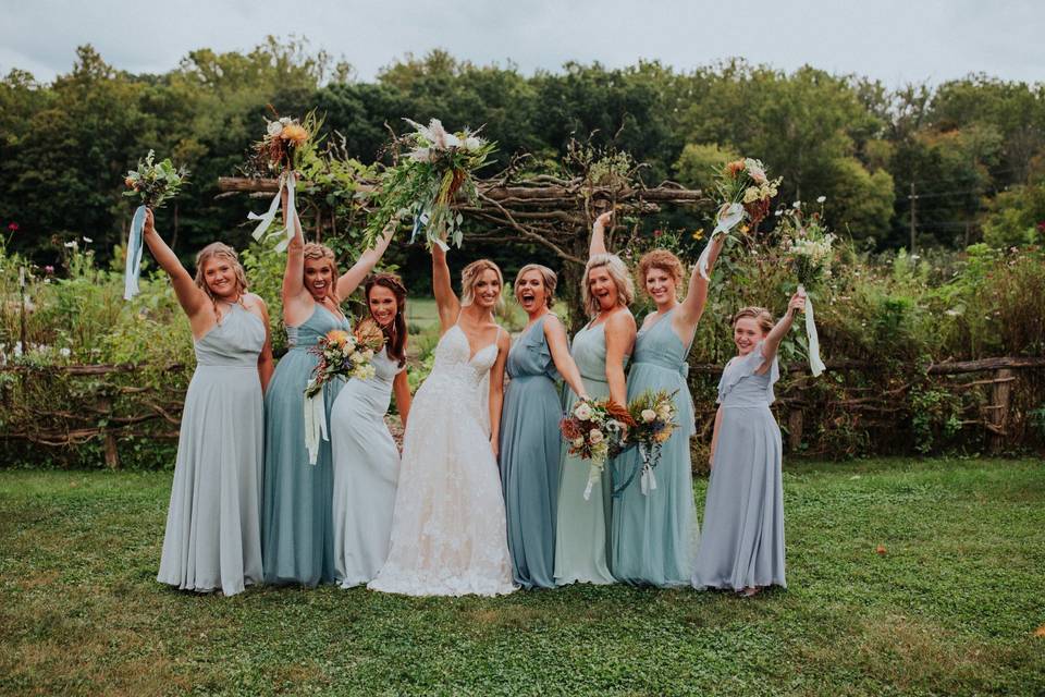 Raising their bouquets