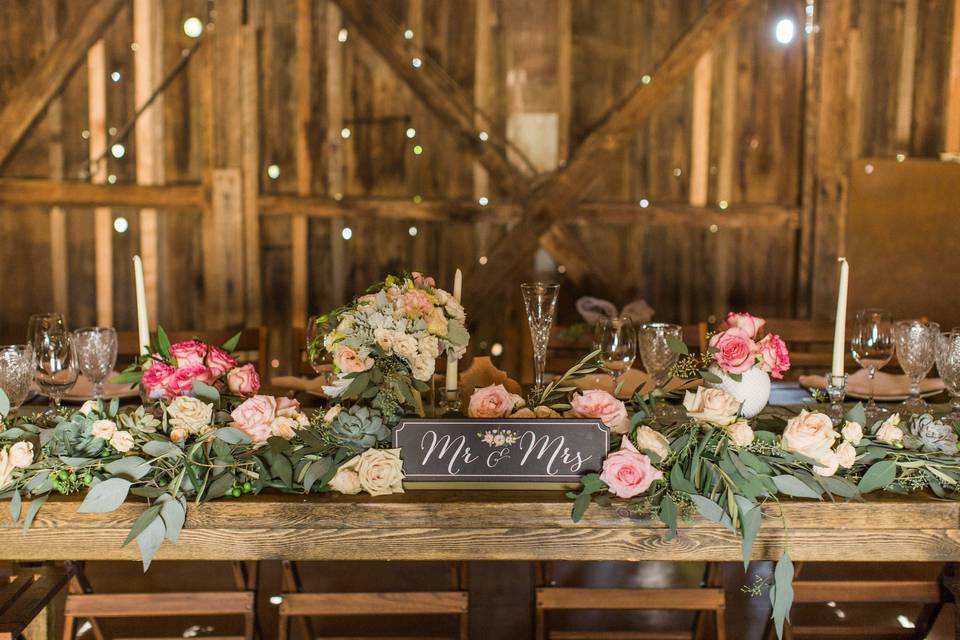 Bride and groom sweetheart table.