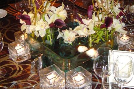Reception Centerpiece with Orchids and candles
