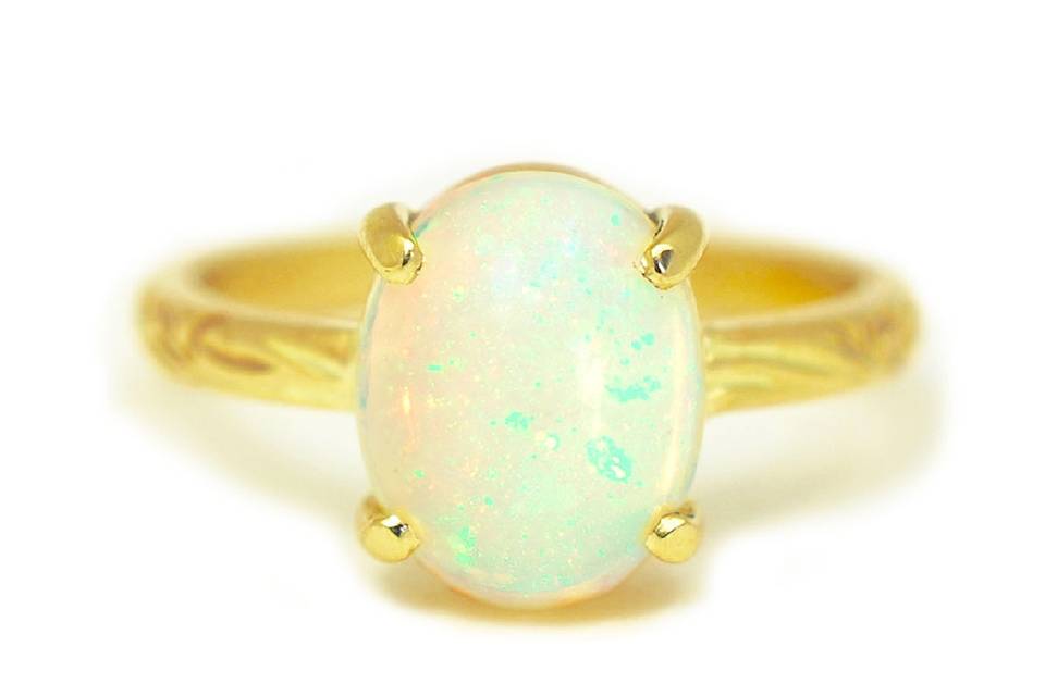 Yellow gold and opal custom engagement ring - The Amanda