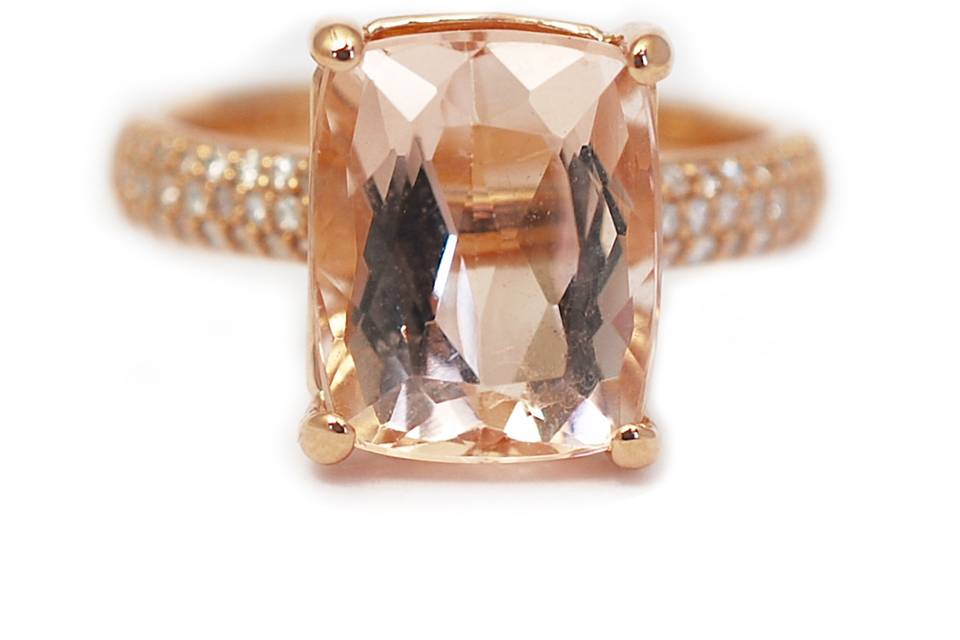 Rose gold, cushion cut morganite, and diamond melee alternative engagement ring - The Alanna