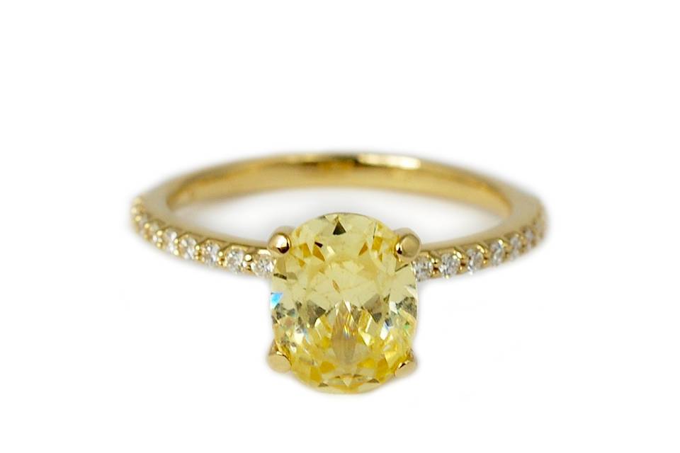 Yellow gold, oval cut citrine and diamond alternative engagement ring - The Debbie