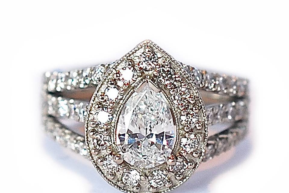 White gold, pear cut diamond custom engagement ring - The Erika