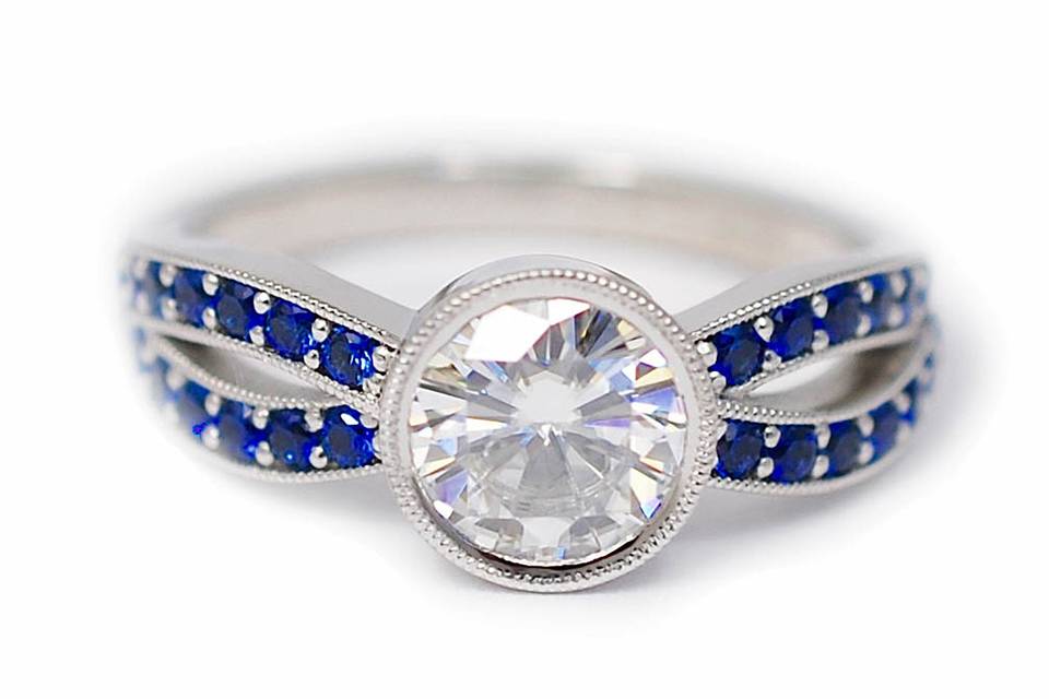 Platinum diamond and sapphire custom engagement ring - The Laura