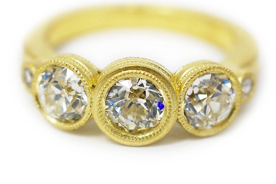 Yellow gold mine cut diamonds custom engagement ring - The Simone