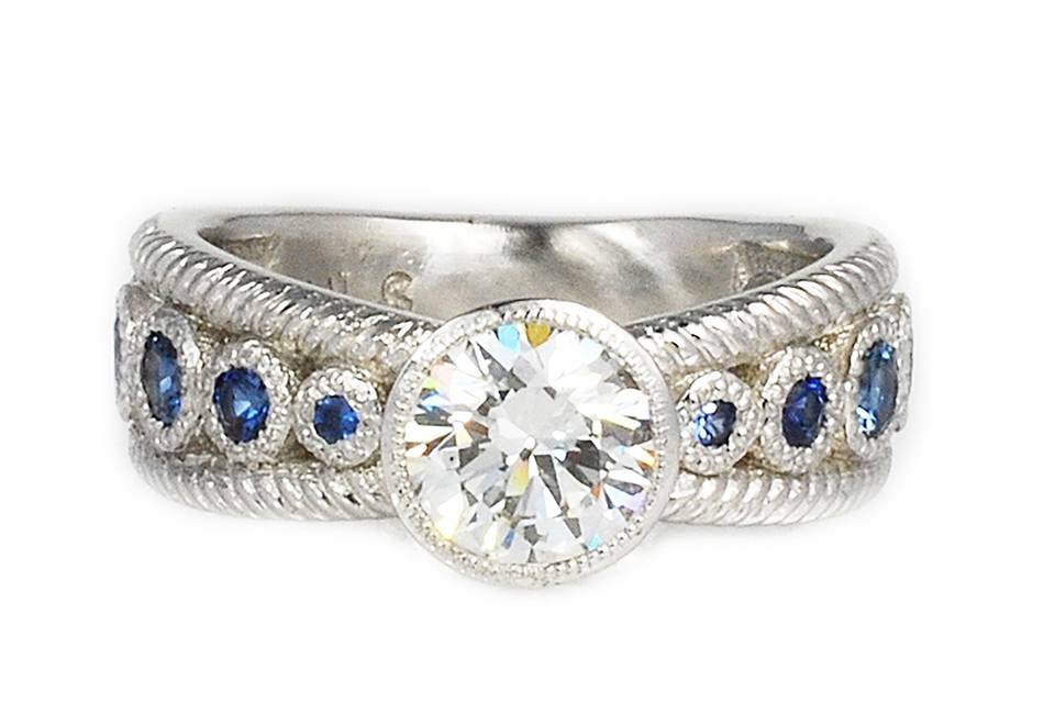 Platinum diamond and sapphire custom engagement ring - The Sue