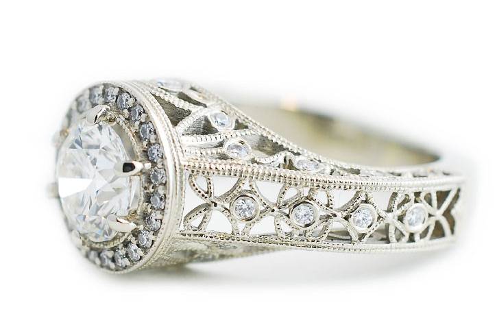 14k white gold diamond custom engagement ring - The Sherri.