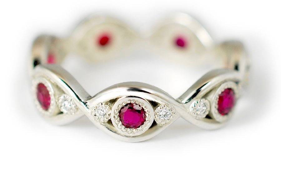 Platinum, ruby, and diamond alternative engagement ring - The Devon