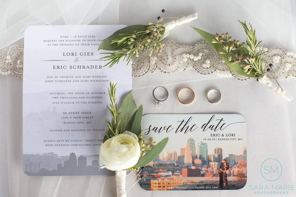 Wedding cards and rings | Sara Marie Photography