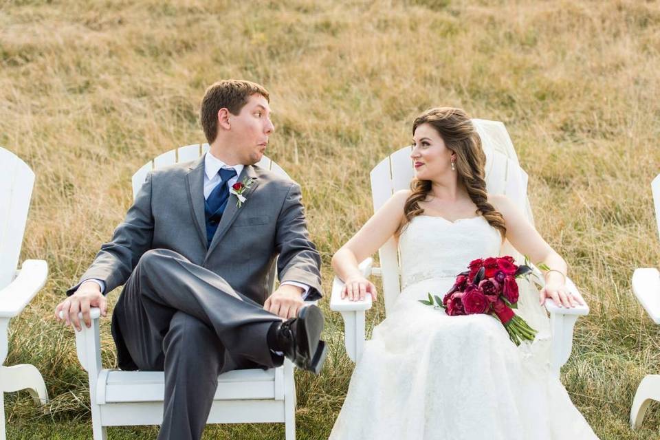 Groom kissing his bride