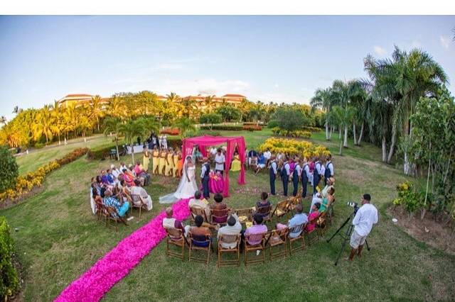 Off-shoulder wedding gown