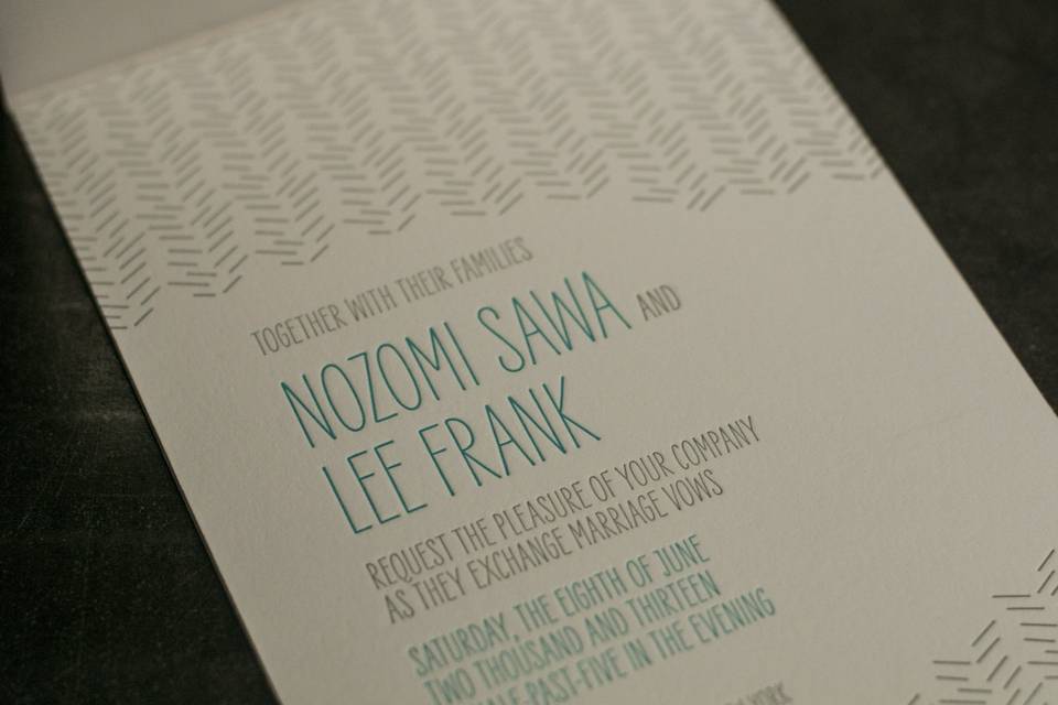 Fun and modern letterpress wedding invitation
