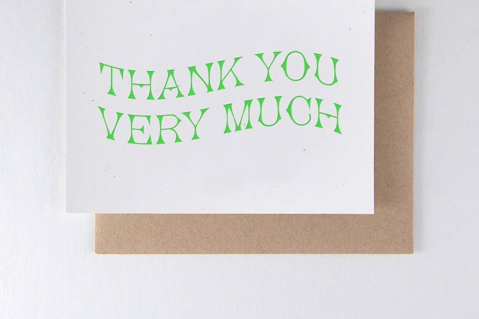 Fun and modern neon green letterpress thank-you card