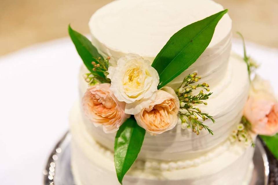 Mocha layered naked cake, flowers by Bloomwoods, Columbus GA