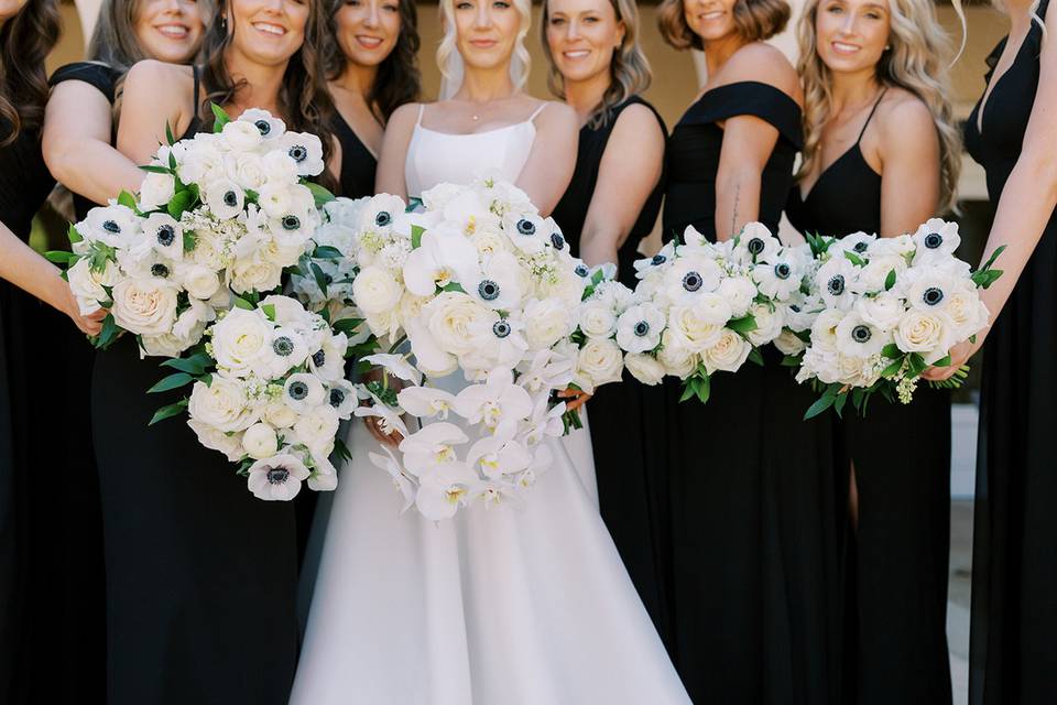 Black and white bouquets