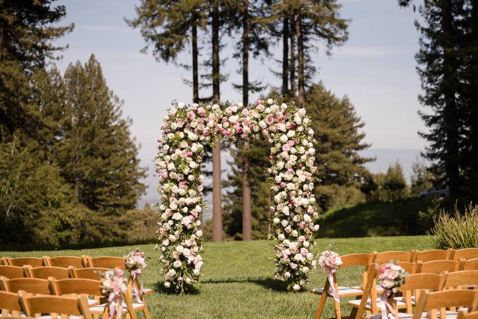 Pink and  white arch