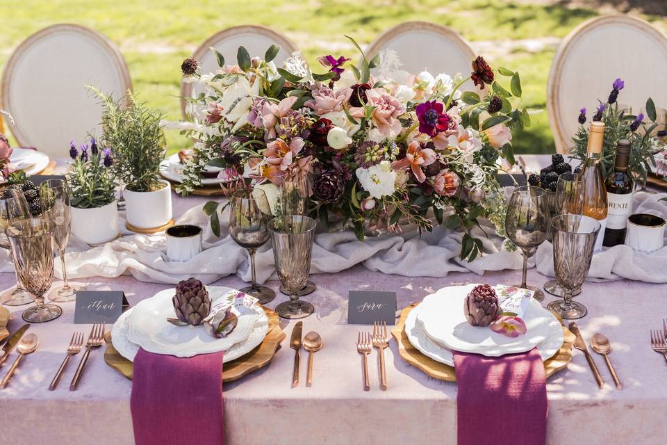 Mauve and lavender centerpiece