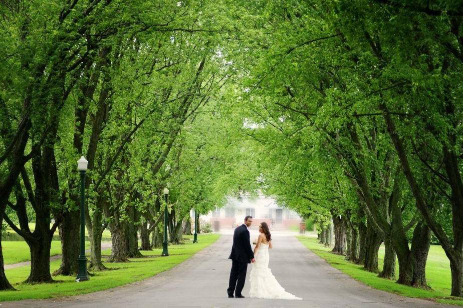 Newlyweds in the middle of the road