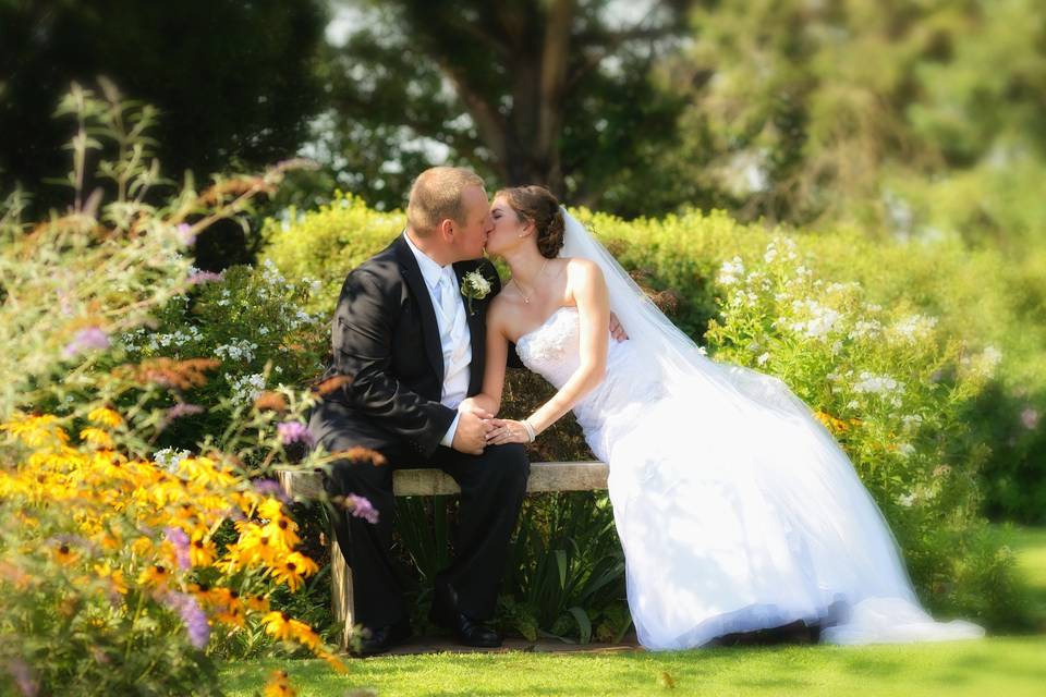 Bride and groom kissing