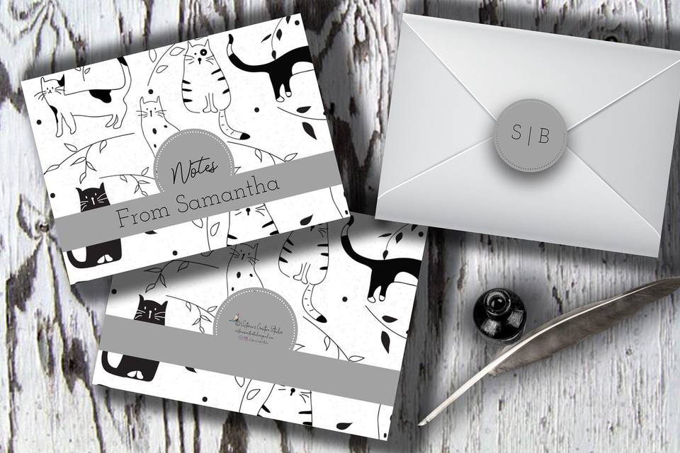 Personalized note cards cat design