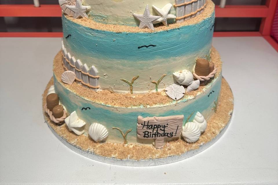 Beach wedding/birthday cake
