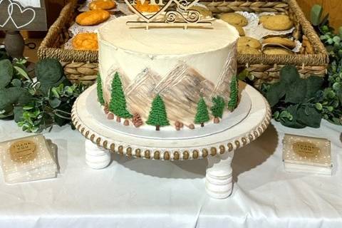Mountain theme wedding cake