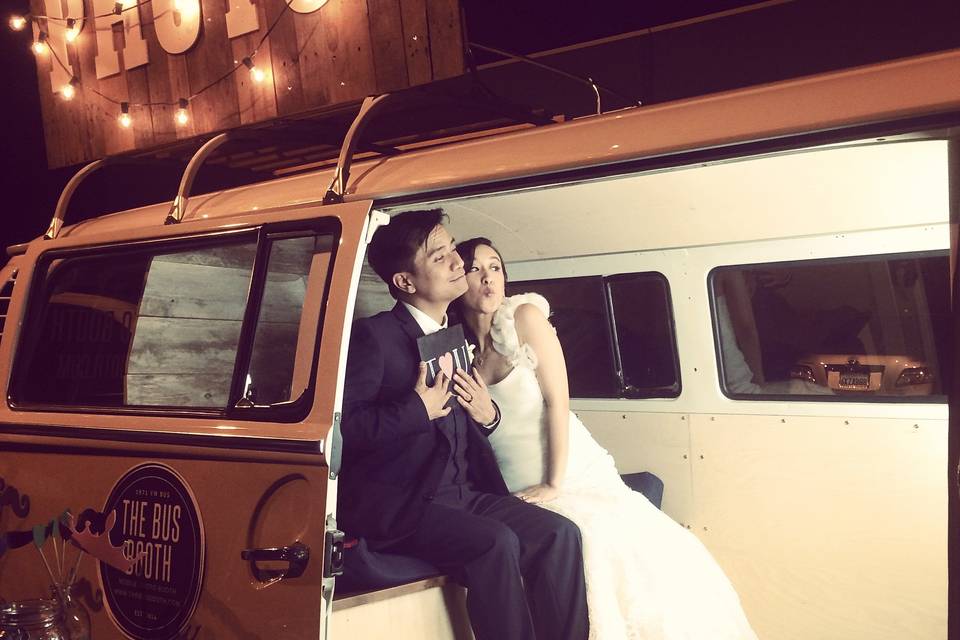 One of our beautiful couples in The Bus Booth.