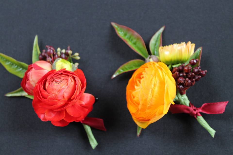 Red and yellow boutonnieres