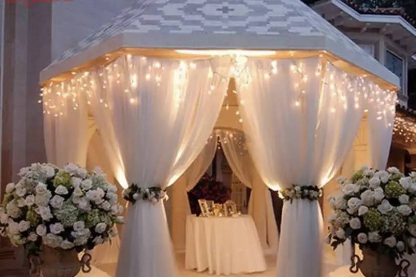 White drapery and lights