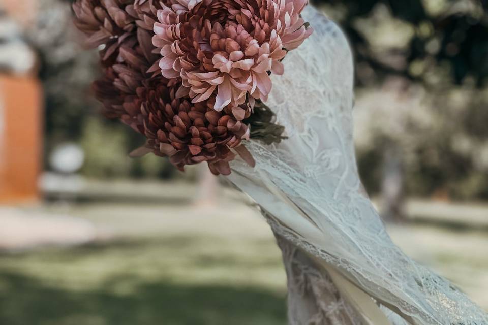 Wedding dress + flowers