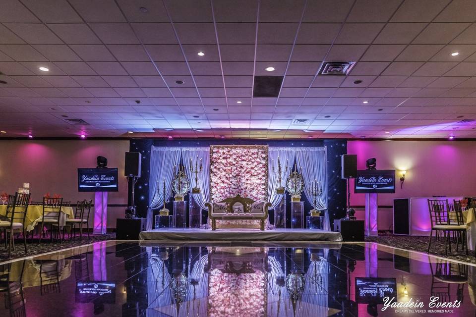 Reception hall decor and lighting