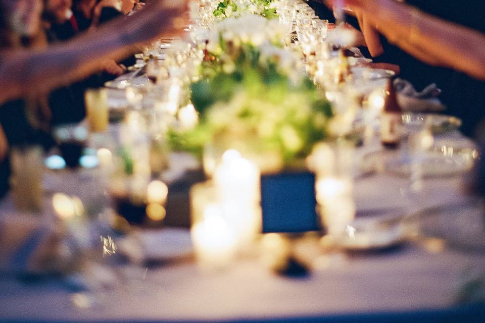 Hanging lights over the reception table