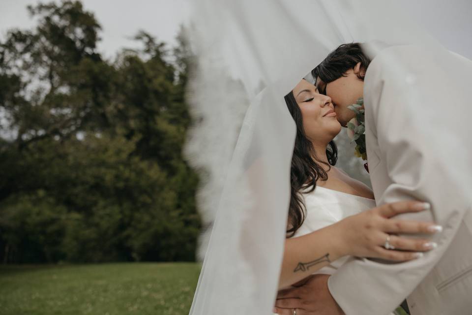 Intimate moment under the veil