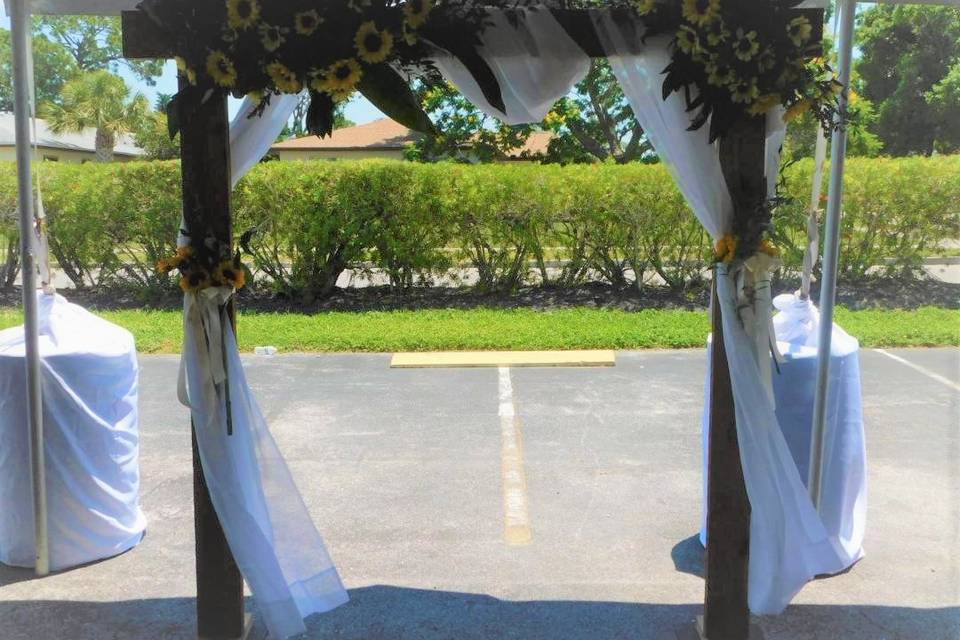 Rustic wood arch with florals