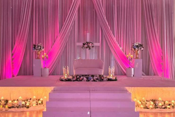 Stage Decor with pink lighting