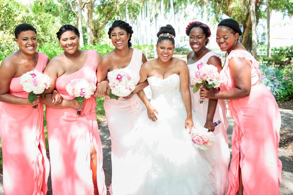 Bright bride and bridesmaids