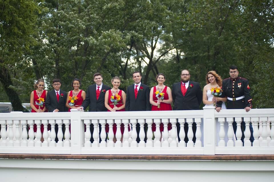 Bride and groom with wedding party