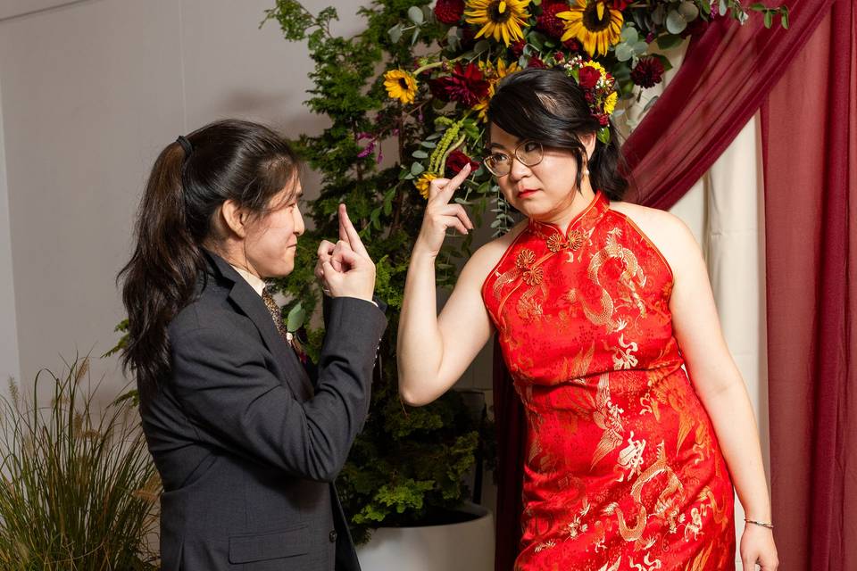 Bride in Cheongsum & brother